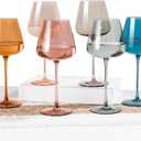 Colored Glasses Set of 6, Hand Blown Large Colorful Glass 18Oz, Lead-Free Premium Crystal Long Stem and Thanksgiving Glass, Valentine's Day and New Year gifts