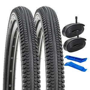 YUNSCM 24" Road Bike Tires 24X2.125/57-507 and 24" Heavy Duty Bike Tubes Schrader Valve AV32mm Compatible with 24x2.0 24x2.10 24 x 2.125 24x2.15 Bike Bicycle Tires and Tubes (Y-789)