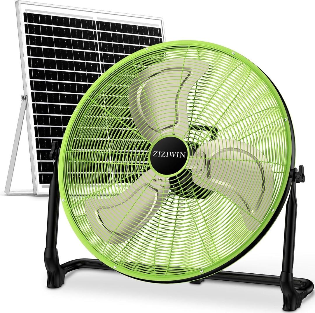 20" Solar Fan, Large Solar Powered Cordless Camping Fan, Rechargeable Battrey Operated Fans for Outside, 360 Tilt, Hi-airflow, Wireless, for Home Garage Outdoor Patio Travel Greenhouse