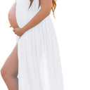 Mommy Jennie Maternity Dress for Photoshoot Sleeveless Open Front Photography Gown (One Size, White)