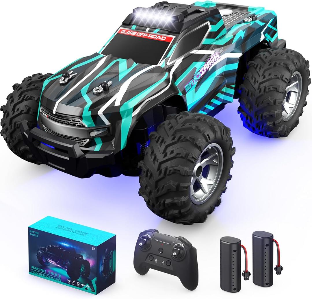 Remote Control Car for Boys, 1:16 Scale All Terrain RC Cars,High Speed 25Km/h Fast Car with Colorful Led Light and Spray RC Truck,Toy Car Gift for 6 7 8 9-14 Year Old Boys Green