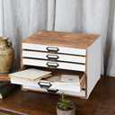 Vintage 6-Drawer Wooden Desktop Organizer Cabinet, Rustic Distressed Wood Card Catalog Cabinet, Antique Storage Box for Jewelry Cosmetics Craft Paper Home Office Decor (White)