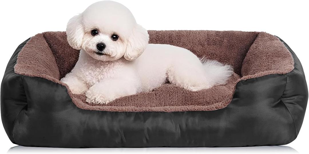 Dog Beds for Small Dogs, Small Pet Beds with Sides, Rectangle Dog Bed with Nonskid Bottom (Medium (28"x20"x7"), Black)