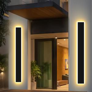 2pcs 31in Modern Outdoor Wall Light, IP65 Waterproof Outdoor Wall Sconce, 3000K-6000K Dimmable LED Black Garage Lights, Exterior Wall Lighting, Anti-Rust Linear Long Wall Light
