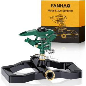 FANHAO Heavy Duty 360 Degree Pulsating Impact Sprinkler, Adjustable Lawn Sprinkler with Metal Base, Covers Up to 5,800 Sq. Ft, Large Area Irrigation System for Lawn, Garden Plant & Patio Cooling