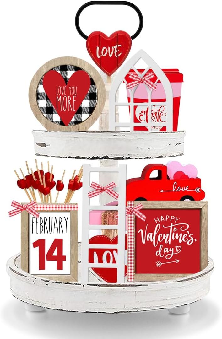 CRCZK 10 Themes Interchangeable Seasonal Decor Set - Farmhouse Valentines Day Tiered Tray Decorations, Perfect for Holiday Decor, Lavender Decor Valentines Day Decorations for Home