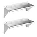 ROCKPOINT Stainless Steel Shelf 10 x 30 Inches 225lb, 2 Pack NSF Metal Commercial Shelves Wall Mount Floating Shelving with Backsplash for Restaurant, Kitchen, Home and Hotel, Silver