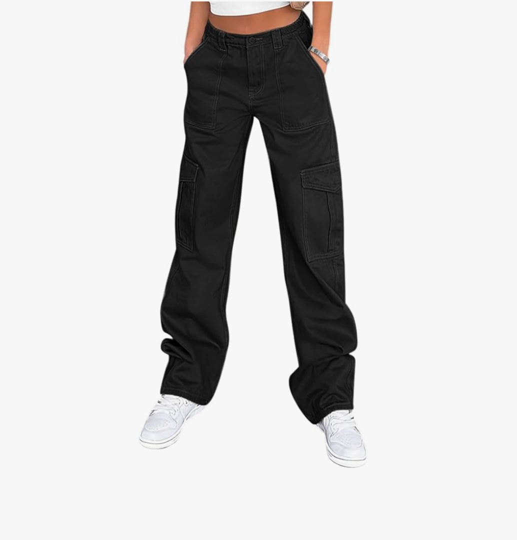 Lepunuo Cargo Pants for Women High Waisted Casual Pants Baggy Stretchy Wide Leg Y2K Streetwear with 6 Pockets. Size Medium