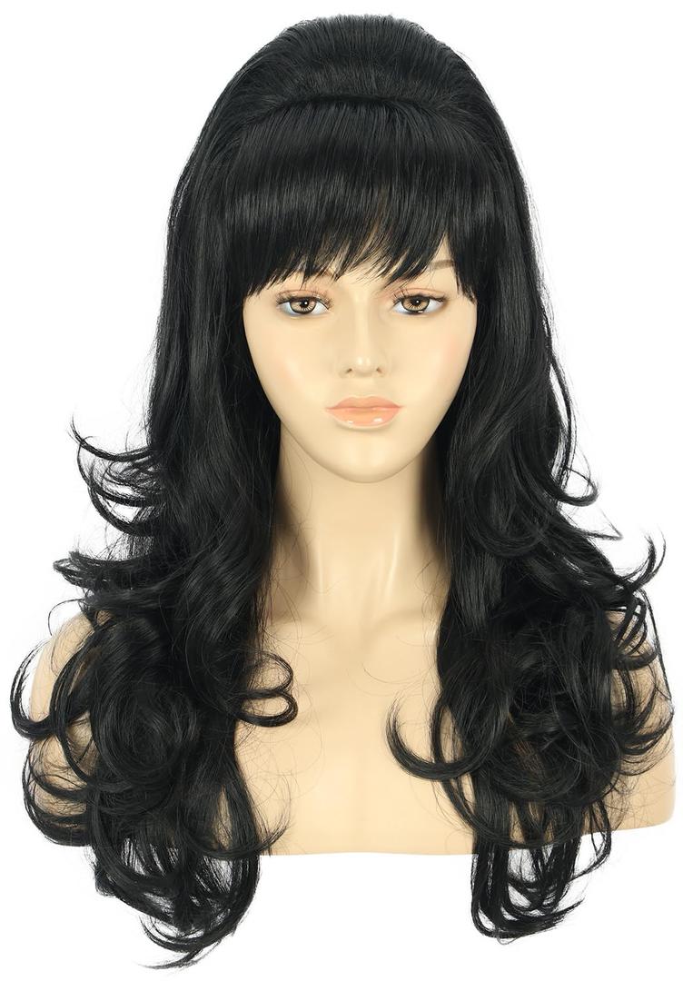 VGbeaty Women Long Black Beehive Vintage Married Housewife Bouffant 60s 70s Halloween Costume Cosplay Wig
