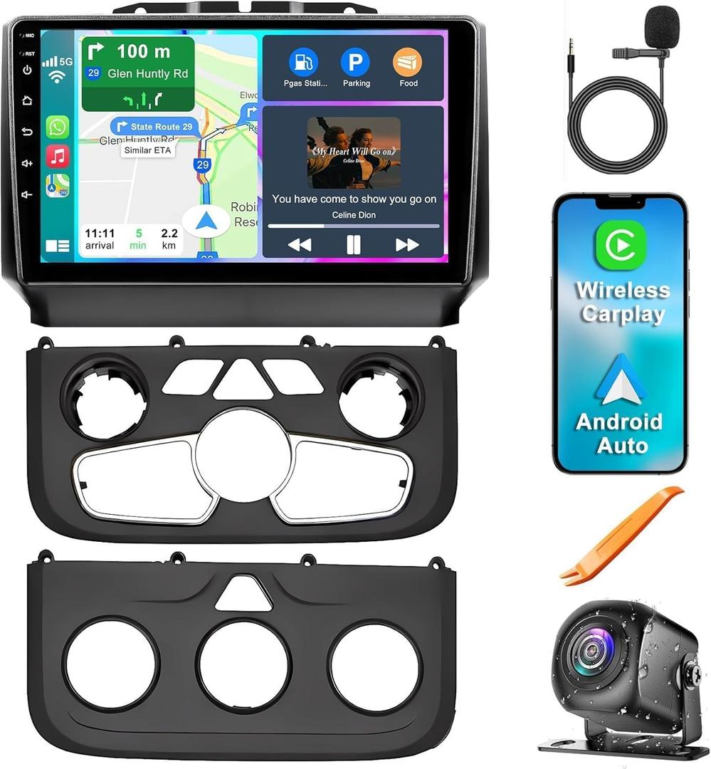 8-core 4G+64G Car Radio for Dodge 2013-2018 RAM 1500/2500/3500(Manual & Auto AC), 9 Inch IPS Touch Screen Car Stereo with Carplay&Android Auto,GPS, WiFi, Bluetooth,FM,Rear View, DSP, Android 15.