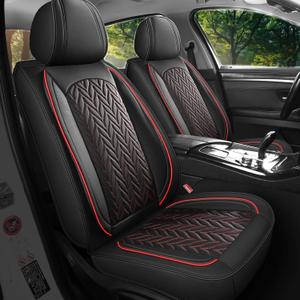 MIROZO Truck Seat Covers For F150,Waterproof Car Seat Covers Faux Leather Seat Covers Full Set Automotive Seat Covers Fits For 2015-2024 Ford F150 F250 F350 (Full Set,Black And Red)