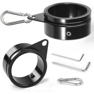 Anovo Flag Pole Rings, Aluminum Alloy Flagpole Rings 360 Rotating Anti Wrap Flag Mounting Ring, Spinning Flag Pole Clips with Carabiner (Black, 2 Inch -Pack of 2)
