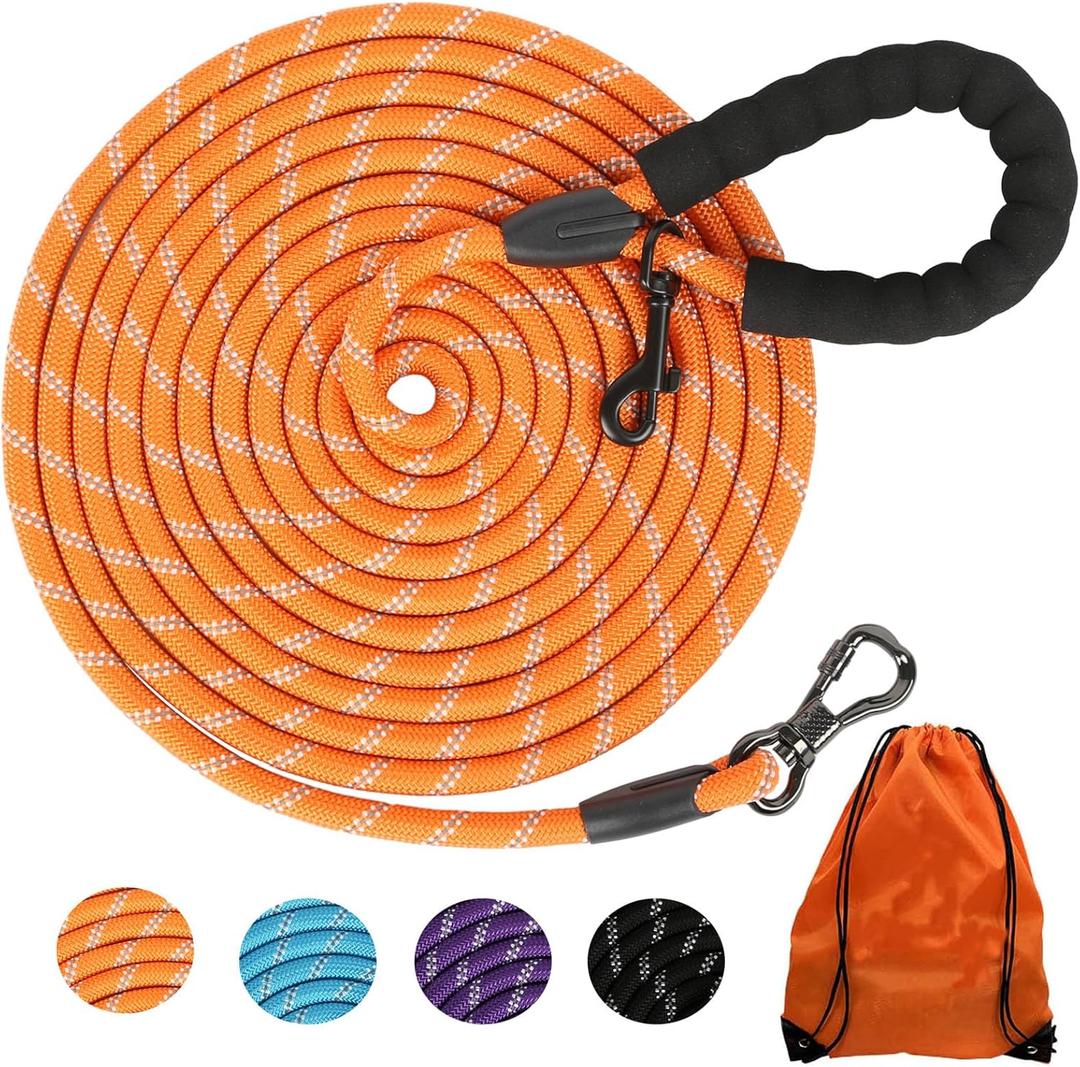Long Dog Leash for Dog Training 16/20FT/30FT/50FT/100FT, Lockable Hook Reflective Leash, Heavy Duty Dogs Lead Tie Out Rope for Large Medium Small Dogs Outside Walking, Playing, Camping, or Yard