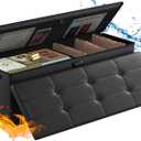 ENGPOW Storage Ottoman, Fireproof Folding Bench with Lock(15x 43x15), Water-Resistant Heat Insulation Large Storage Chest with Handles2 Extra Boxes Safe for Living Room, Bedroom, Home, Black