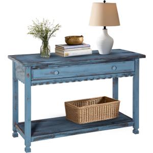 Alaterre Furniture Rustic Cottage Media Console Table, Antique Blue with 1 Drawer and 1 Shelf, Hardwood Construction, Ideal for Living Room or Entryway, 42" x 16" x 28"