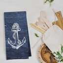 Navy Nautical Dish Towels Set - Nautical Waffle Weave Hand Towels for Bathroom, Nautical Kitchen Tea Towels, Ocean Themed Navy Blue Hand Towels (16x24 Set of 2)