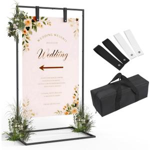 Wedding Sign Stand, Black Wedding Welcome Sign, Wedding Sign Holder with Storage Bag and Leather Sign Hanging Straps, Easel Stand for Sign, Welcome Sign for Party