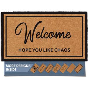 Barnyard Designs Natural Coco Coir Heavy Duty Backing Doormat - Large Cute Non-Slip Front Door Welcome Mat for Outside Entrance or Porch Entry, Brown (17x30, Chaos) (1'5" x 2'6" (Rectangular))