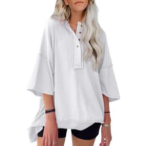 SHEWIN Women's Fashion Oversized T Shirts Casual Short Sleeve Reverse Seam Summer Tops Tees (X-Large)