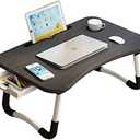 Home Office Lap Desk with Storage Drawer, Cup and Phone Holder, Laptop Bed Tray Table, 23.6" Foldable Desk, Laptop Stand for Breakfast, Working, Writing, Gaming and Drawing (Black)