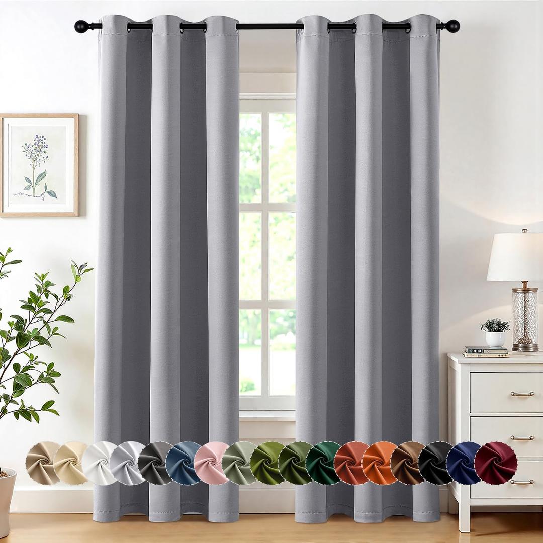 MIULEE Light Grey Blackout Curtains for Bedroom Living Room 72 Inches Long 2 Panels, Thermal Insulated Room Darkening Drapes Grommet Noise Reducing Light Blocking Window Treatments 40x72 Inch