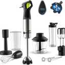 Ganiza Immersion Blender, Max 1200W Heavy Duty Hand Blender with Time Display & Variable Speed Trigger, 9-in-1 Electric Handheld Mixer with Chopper Whisk Frother Beaker Ideal for Soup Puree Smoothies (Black)