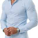 PLEPAN Men's Button Down Shirt Slim Fit Stain Proof Wrinkle Free Dress Shirt Long Sleeve Work Shirts Sky Blue, M