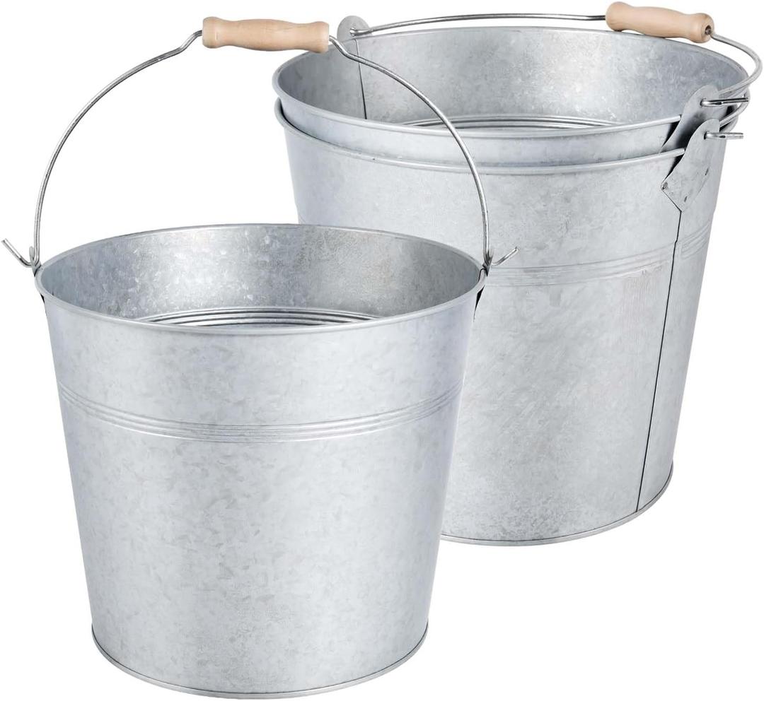 OBTANIM 3 Pack 8 Quart Galvanized Metal Buckets Champagne Drink Cooler Storage Ice Pails with Handle for Plants, Succulents, Party Favors Organizing Home Parties Bar Cooling Supplies
