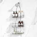 Shower Caddy,Rustproof Shower Shelves Over Shower Head,Triple Adjustable Storage,Silver
