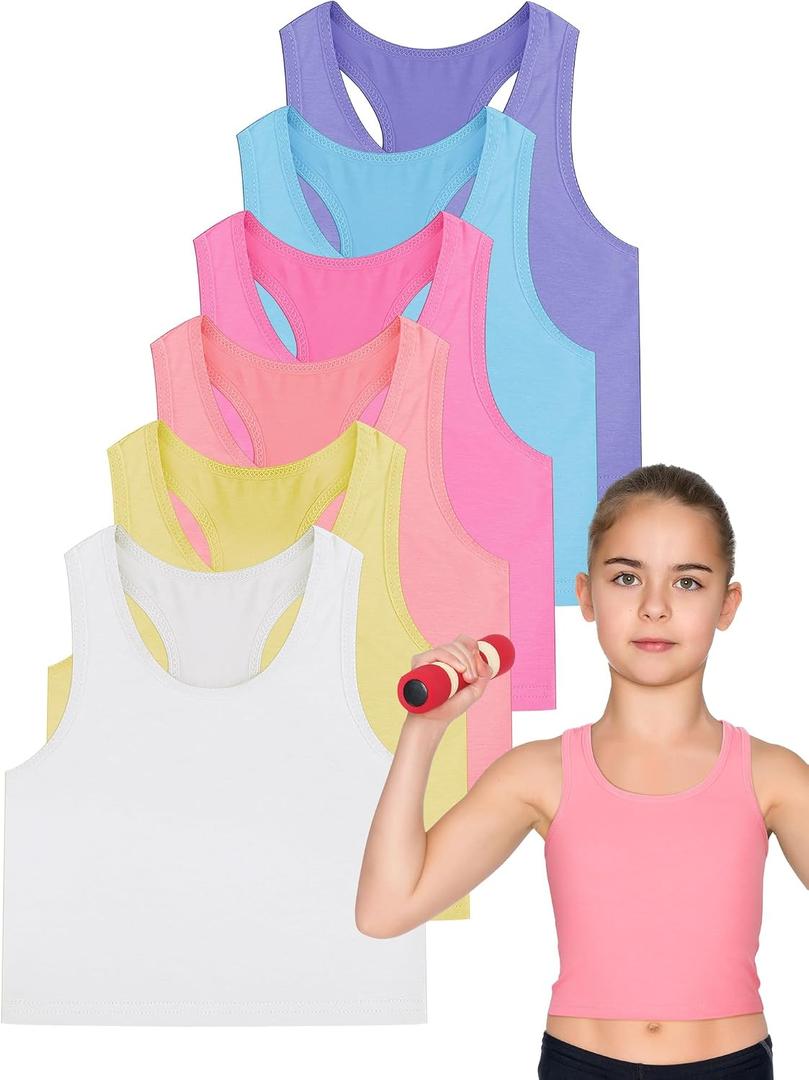 Geyoga 6 Pieces Girls Dance Tank Top Racerback Crop Top Sleeveless Dance Outfit for Ballet Hip Hop Athletic Wear