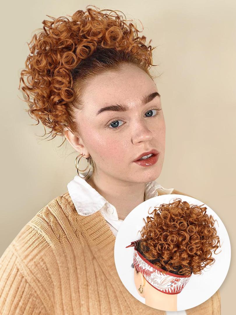 ALXNAN Messy Hair Bun Hair Piece for Women Elastic Drawstring Loose Wave Curly Buns Short Copper Synthetic Ponytail Extension Hair Bun Extensions Thick Updo Hairpieces for Women Daily Use. (8 Inch)