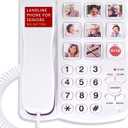 Uvital Big Button Phone for Seniors, Corded Landline Phone with 9 One-Touch Dialing Big Buttons, Hands-Free Calling, Loud Ringer, Easy to Use for Visually Impaired Telephone for Seniors (01-Button White)