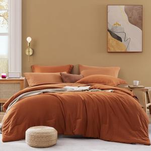 WRENSONGE Queen Comforter Set- 7 Pieces Soft Burnt Orange Bed in a Bag with Fitted Sheet, Flat Sheet, 2 Shams, and 2 Pillowcases-Warm Bed Sets Fall Comforter for All Seasons