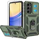 for Samsung Galaxy S24 FE Case,with HD Screen Protector,[Slide Camera Cover], Military Grade Rugged Drop Protective Case with Magnetic Shockproof Kickstand for Galaxy S24 FE (Military Green)