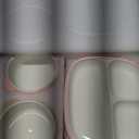 Domensi 4 Pcs Square Porcelain Kid Plate and Bowl Set with Suction, 2 Ceramic Toddler Divided Plate 2 Baby Anti Slip Silicone Sleeve Bowl for Feeding Supplies Microwave Dishwasher Safe (Pink, Beige)