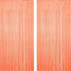 Coral Pink Metallic Foil Curtains Party Photo Booth Backdrop Wedding Girls Birthday Party Engagement Bachelorette Anniversary Bridal Shower Celebration Backdrop Decoration, 3.2 ft x 6.5 ft, 2pc
