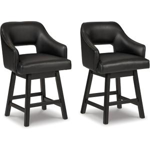 Signature Design by Ashley 25" Tallenger Modern Upholstered Swivel Counter Height Barstool, Set of 2, Black & Dark Brown