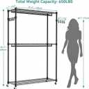 Heavy Duty Rolling Garment Rack, 3 Tiers Wire Shelves Adjustable Freestanding Portable Rolling Clothing Rack with Lockable Wheels, 47.2''L x 15.8''W x 78.8''H, Max Load 650LBS