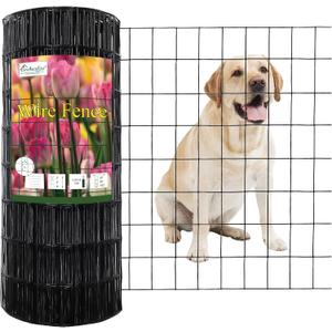 FOREHOGAR Black PVC Coated Welded Wire Fence 24 Inch x 100 Foot, 2 Inch x 3 Inch 16GA, Garden Border Fencing Roll Vinyl Coating Metal Wire Mesh for Yard Vegetable Plant Protection Poultry Netting