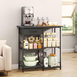 SWTYMIKI Bakers Rack with Storage - Coffee Bar Cabinet Organizer, Coffee Station for Kitchen Dining Room, Microwave Stand with Adjustable Feet, Black, 15.75" D x 28.35" W