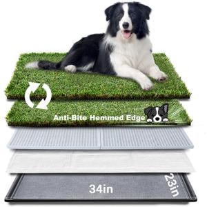 HQ4us Dog Grass Pad with Tray Large 3423 Dog Litter Box Toilet with 2Artificial Grass for Dogs with Hemmed Edge, Pee Pads for Dogs, Realistic, Less Stink, Potty for Balcony