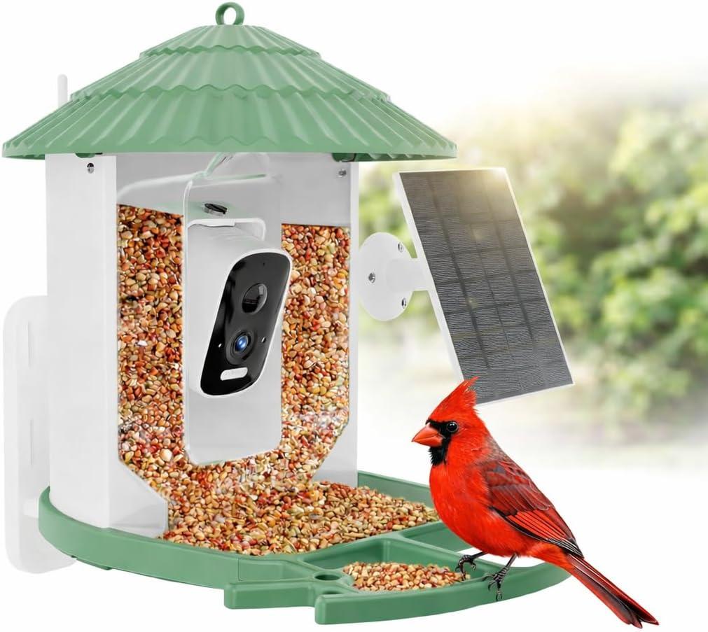 Smart Birdfeeder with Camera Built-in&Solar Powered-Humming Bird Feeder Birdhouse with Camera Inside Wireless Video Live,Night Vision, AI Bird Recognition,Real-Time Alerts for Outdoor Birdlover Gifts
