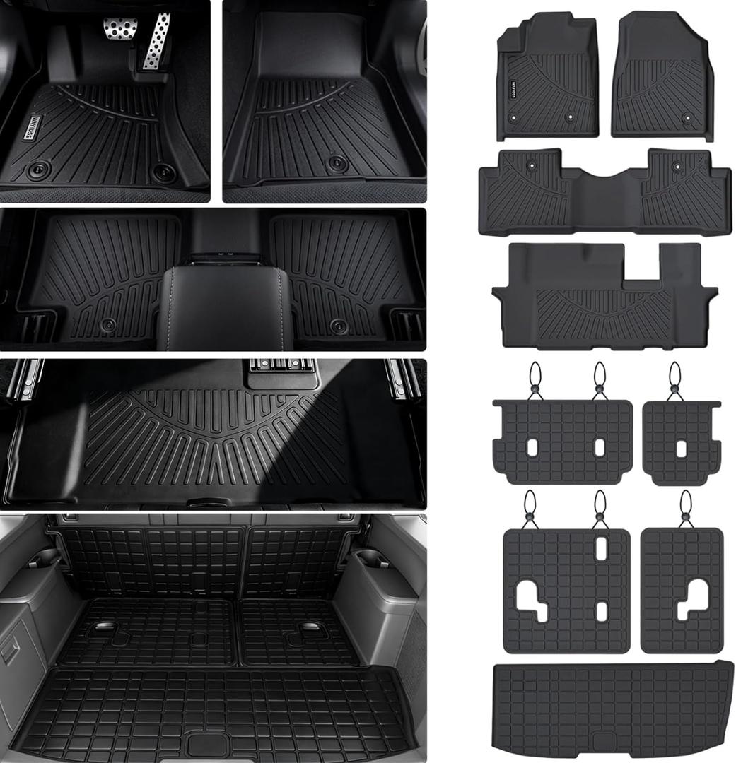 Floor Mats for Honda Pilot 2009 2010 2011 2012 2013 2014 2015 Accessories 9PCS, Cargo Mat Custom TPE All Weather Protection Full Coverage 2nd & 3rd Row Floor Liner &Trunk Liner car Accessories