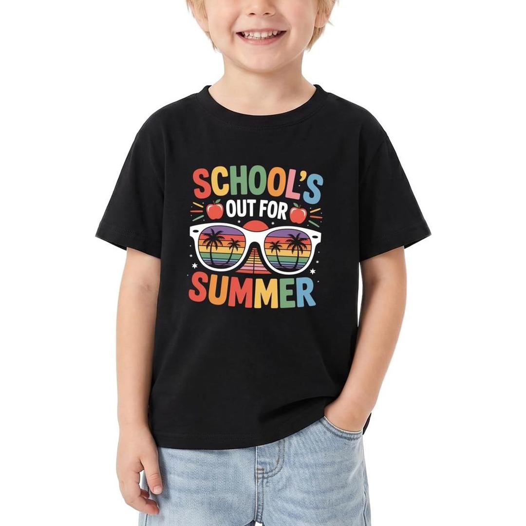 T-shirtToddler Last Day of School T-Shirt Kids Happy Last Day of School Shirt Funny Short Sleeve Tee Boys Girls Cotton, 130, Black