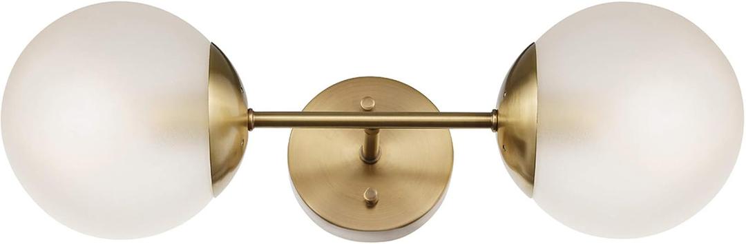 GLOBE Electric Celestia 2-Light Wall Sconce, Matte Brass, Frosted Glass Shades