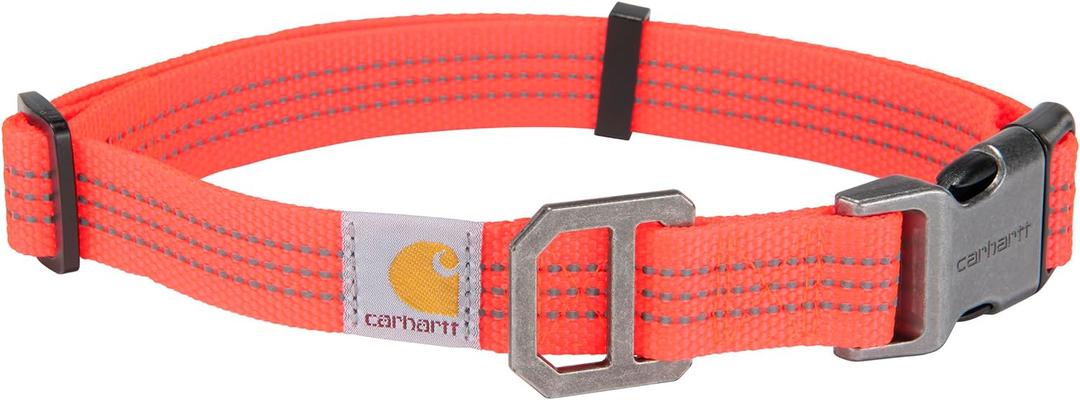 Carhartt Nylon Webbing Dog Collar, Fully Adjustable W/Durable Side Release Buckle, Coral Glow, Medium (Medium 12-18"(L) X 3/4"(W))