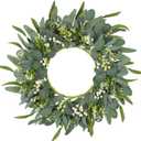TOCHGREEN 22" Artificial Eucalyptus Wreath - Green Eucalyptus Leaf Wreath with White Berries, Perfect for Front Door, Wall, Patio Decor