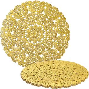 Juvale Pack, 30 Inch Gold Paper Doilies for Dining Table, Round Decorative Medallion Lace Placemats for Wedding 60pack