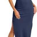 oten Women's Sexy Spaghetti Strap Tie Knot Cut Out Bodycon Sleeveless Ribbed Knit Slit Club Party Midi Dresses (Large, Navy Blue)