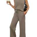 Sampeel Two Piece Sets for Women Beach Fashion Soft Vacation Clothes Summer Travel Outfits Comfy Airport Lounge Sets Cruise Wear Going Out Top Sweatsuits Brown L